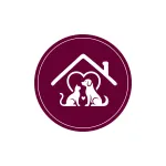Image of logo. Cat and dog under house.